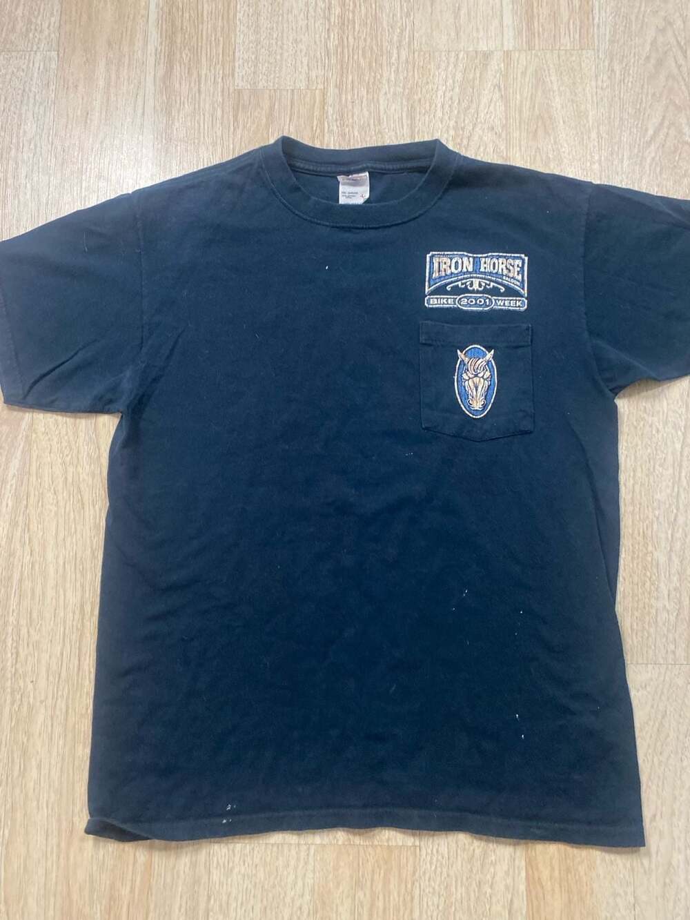 Vintage Iron Horse Saloon 2001 Bike Week Pocket T-Shirt Black Size Large